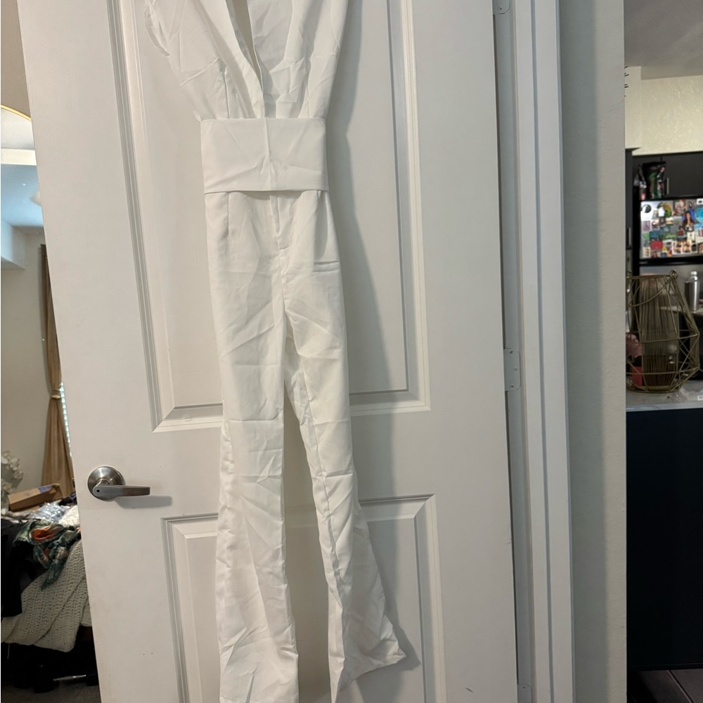 Boutique Chic White Jumpsuit low open neckline